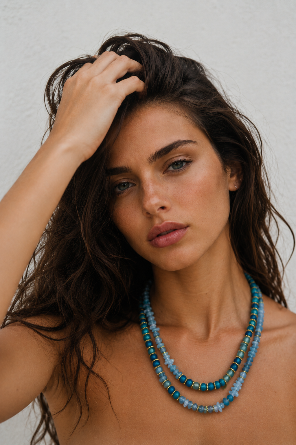 COLLIER AIGUE-MARINE & AGATE BLEUE