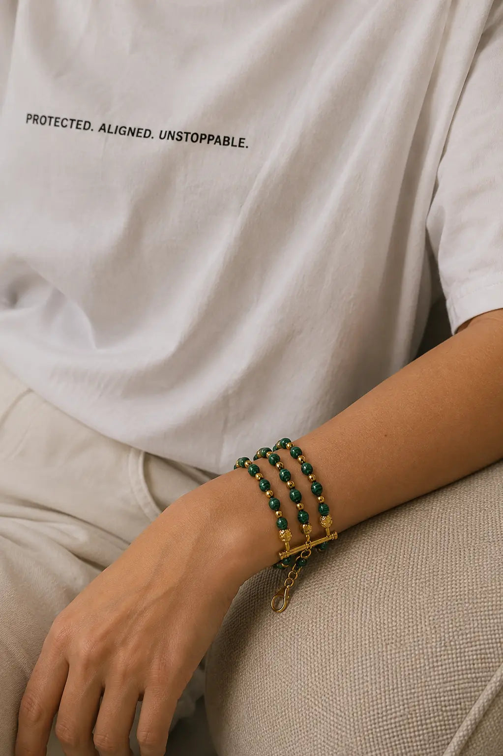 BRACELET MALACHITE TRIPLE RANG