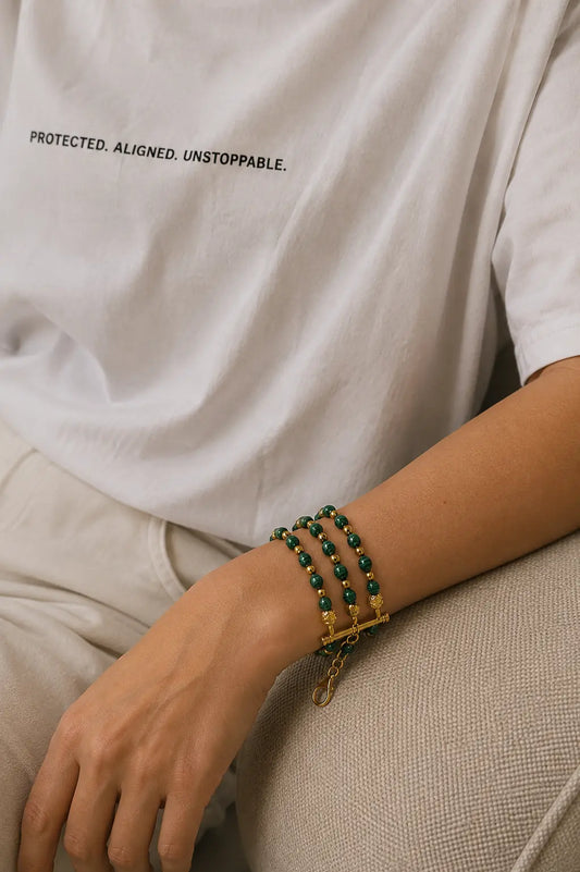 BRACELET MALACHITE TRIPLE RANG