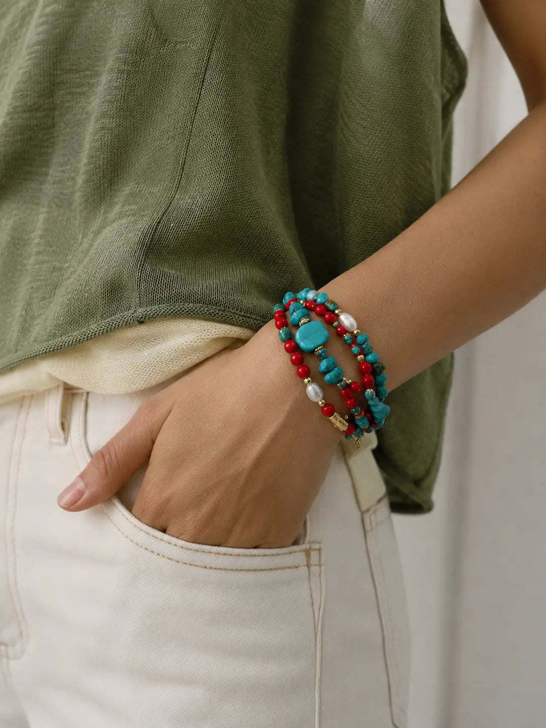 BRACELET TURQUOISE & CORAIL ROUGE