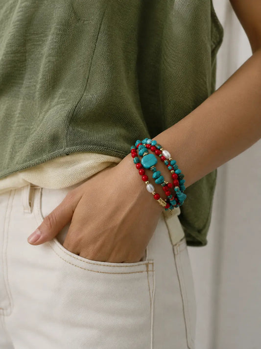 BRACELET TURQUOISE & CORAIL ROUGE
